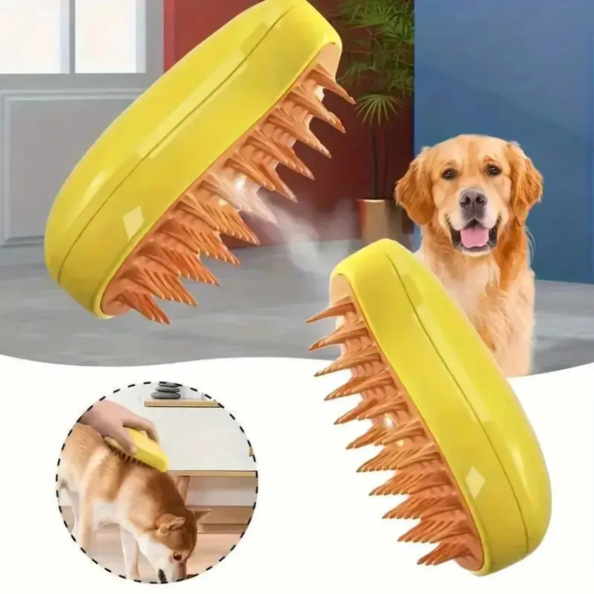 Escova a vapor para cão e gato, escova elétrico para massagem, pet grooming ferramenta, 3 em 1 pente de massagem