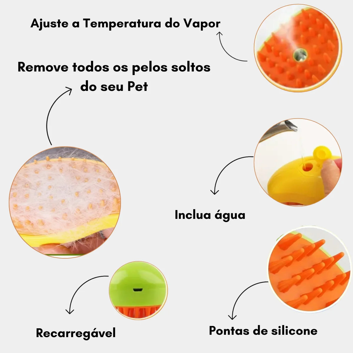 Escova a vapor para cão e gato, escova elétrico para massagem, pet grooming ferramenta, 3 em 1 pente de massagem