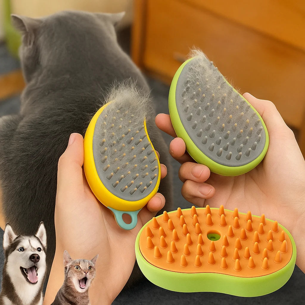 Escova a vapor para cão e gato, escova elétrico para massagem, pet grooming ferramenta, 3 em 1 pente de massagem