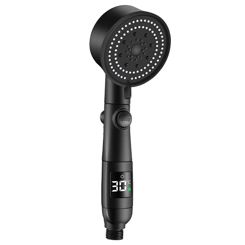 Chuveiro de alta pressão com temperatura inteligente, visor digital, graus de rotação, com ventilador pequeno, acessórios de banheiro ABS Rain
