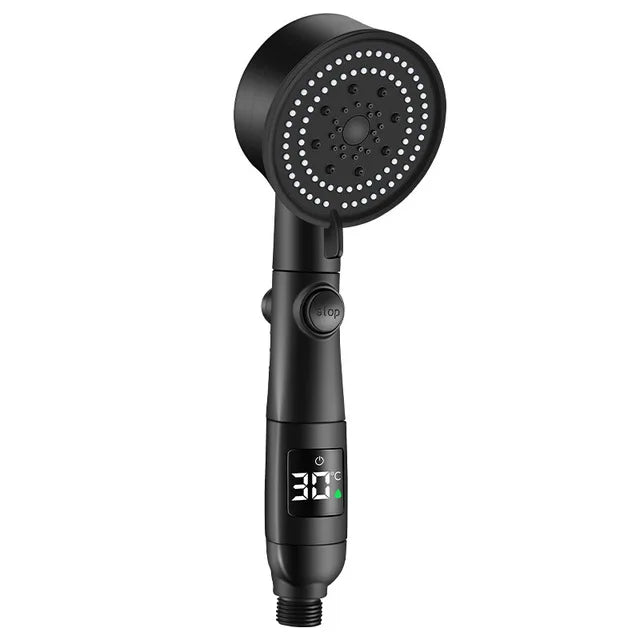 Chuveiro de alta pressão com temperatura inteligente, visor digital, graus de rotação, com ventilador pequeno, acessórios de banheiro ABS Rain