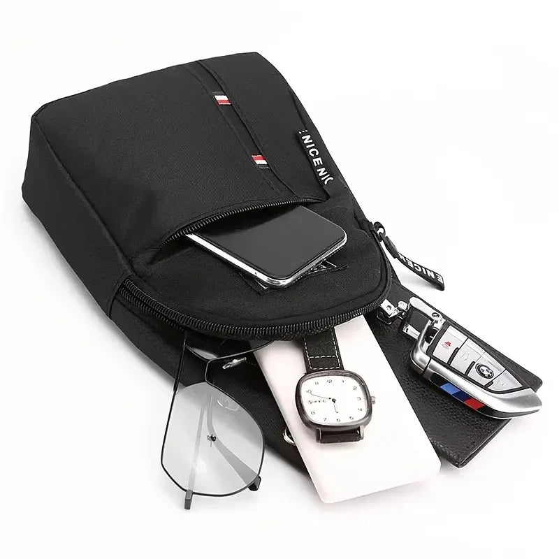 Bolsa de peito masculina com furo para fone de ouvido, grande capacidade, Oxford, esportes ao ar livre, moda, pequena mochila, bolsa de ombro masculina