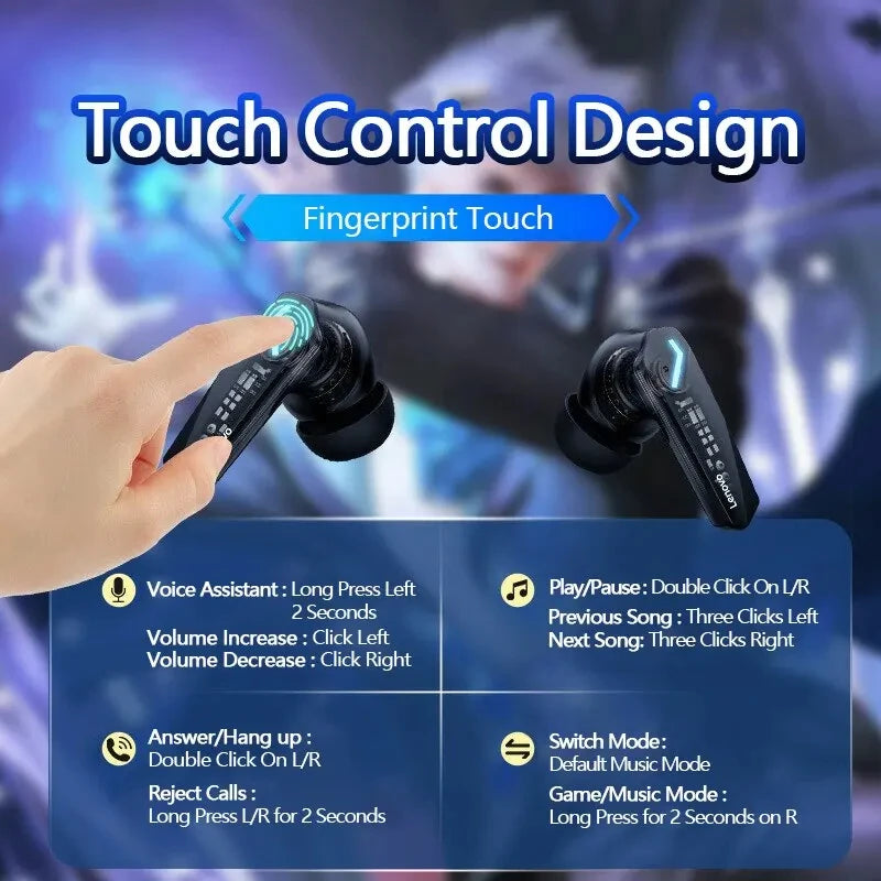 Lenovo GM2 Pro Wireless Headphones Earphones Bluetooth Touch Control Noise Reduction Stereo Earbuds Headsets for Xiaomi Iphone