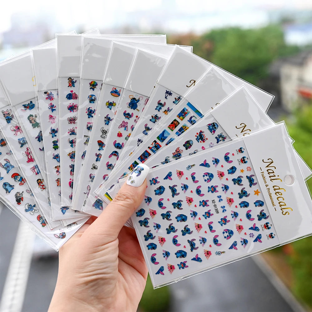 Conjunto de 12 adesivos de unha de anjo com ponto de desenho animado, múltiplas ações, decalques de arte de unha kawaii, decoração de manicure infantil