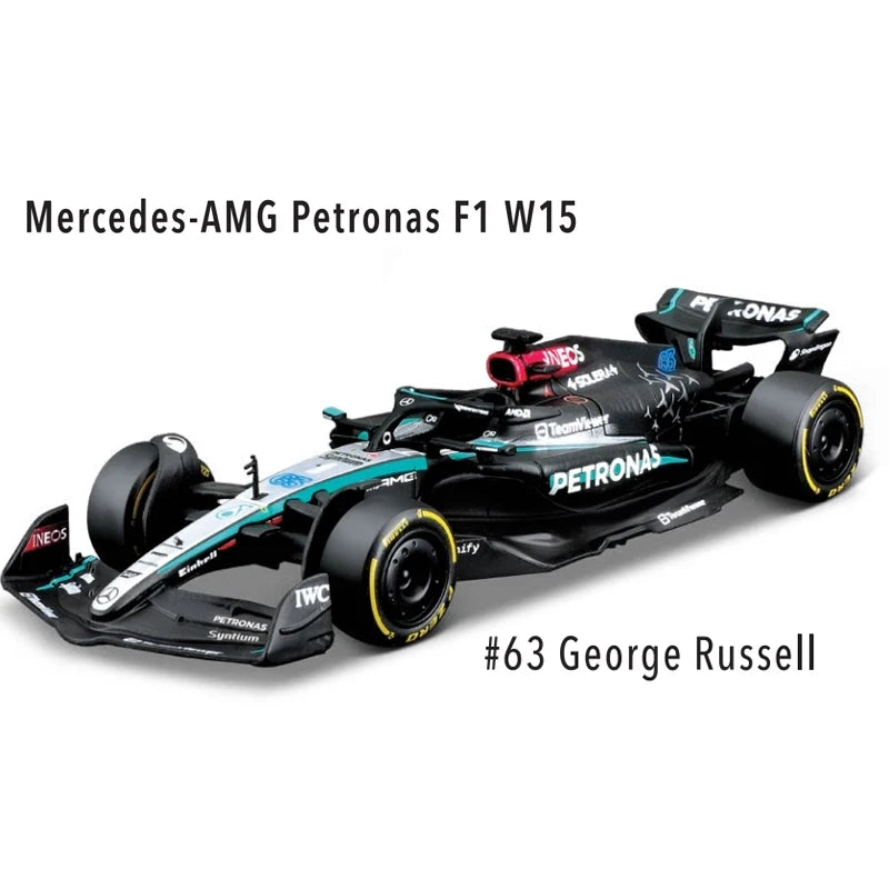 Carro de Brinquedo Mercedes-AMG Petronas F1 Team W15 2024 #44 Hamilton #63 George Russell Alloy Car Die Cast Model Toy Collectible