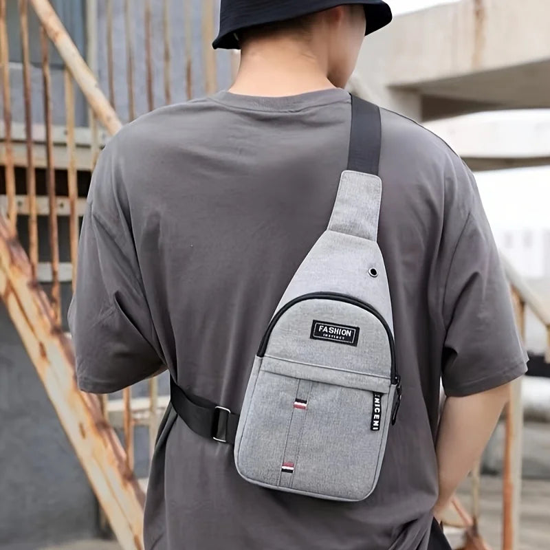 Bolsa de peito masculina com furo para fone de ouvido, grande capacidade, Oxford, esportes ao ar livre, moda, pequena mochila, bolsa de ombro masculina
