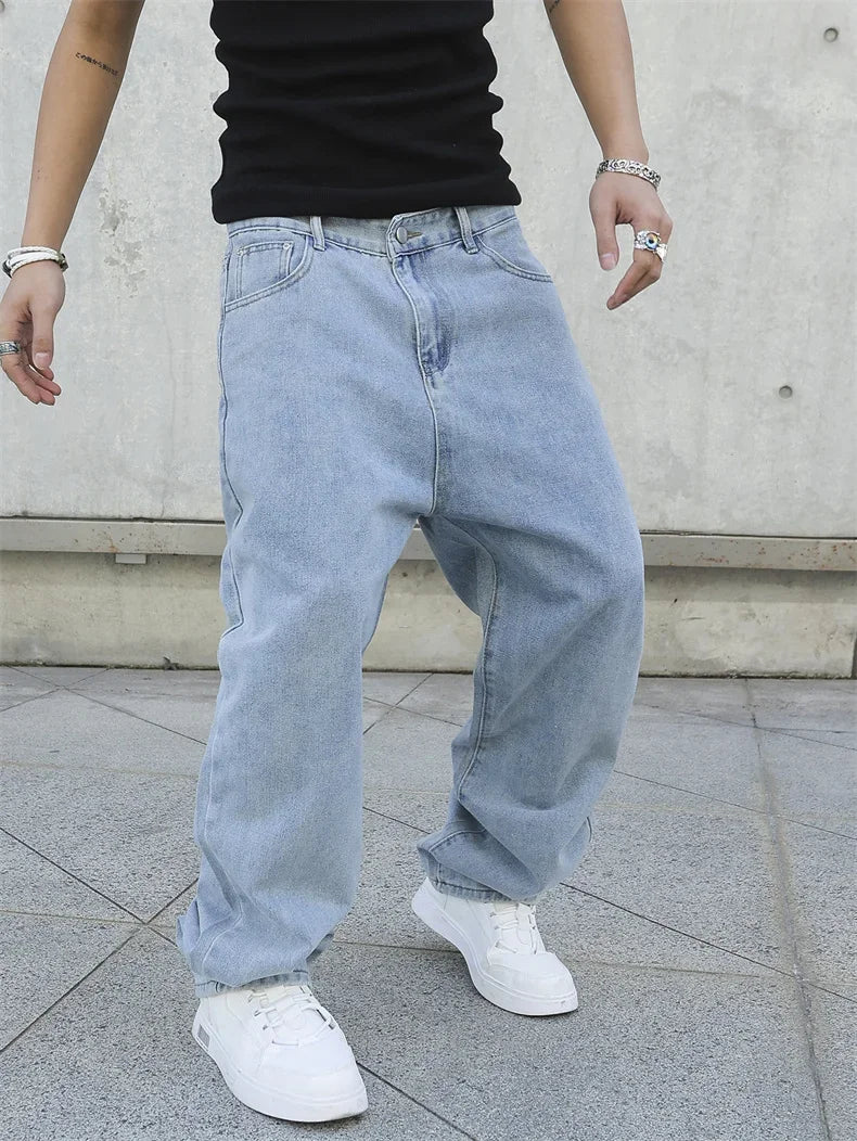 Calças Jeans Masculinas Largas de Outono e Primavera, Oversize, Straight, Soltas, Casuais, Denim, Cor Sólida, Streetwear, Moda Y2k, Calças de Pernas Largas