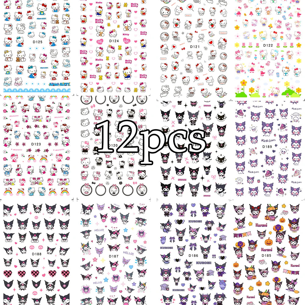 Conjunto de 12 adesivos de unha de anjo com ponto de desenho animado, múltiplas ações, decalques de arte de unha kawaii, decoração de manicure infantil