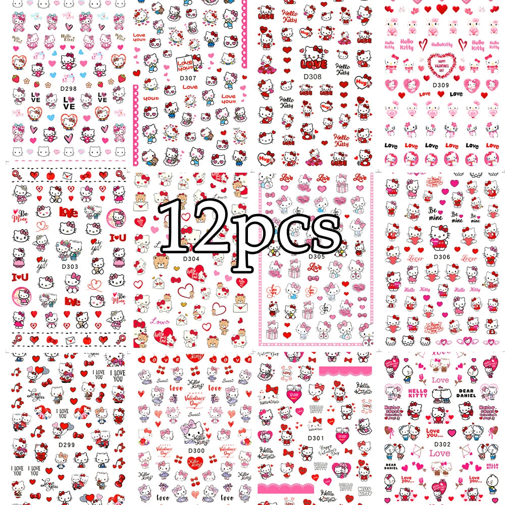 Conjunto de 12 adesivos de unha de anjo com ponto de desenho animado, múltiplas ações, decalques de arte de unha kawaii, decoração de manicure infantil