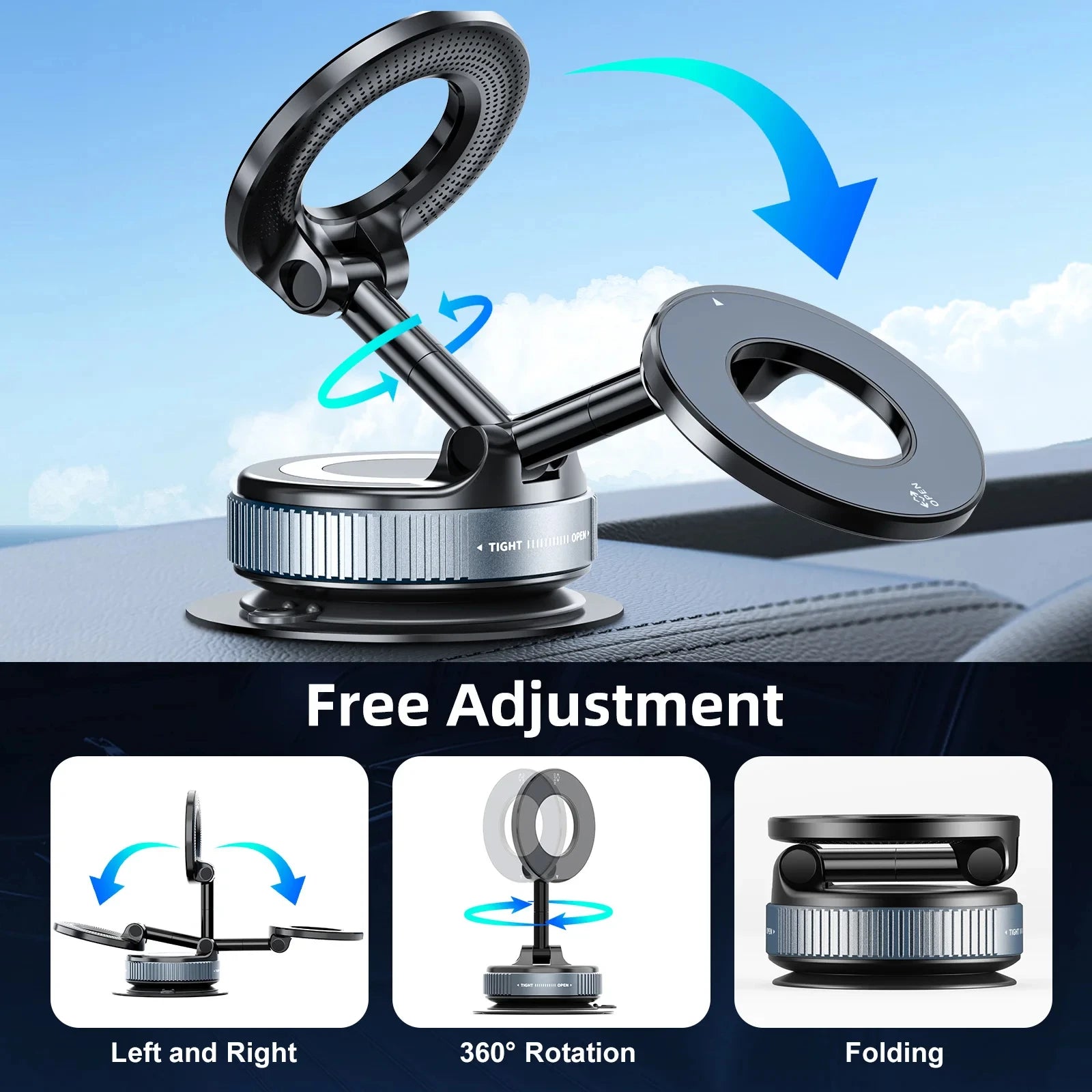Suporte magnético para telefone de carro, ventosa mecânica a vácuo, rotação de 360°, suporte de adsorção magnética, navegação, suporte universal