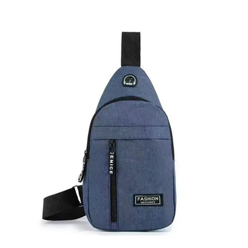 Bolsa de peito masculina com furo para fone de ouvido, grande capacidade, Oxford, esportes ao ar livre, moda, pequena mochila, bolsa de ombro masculina