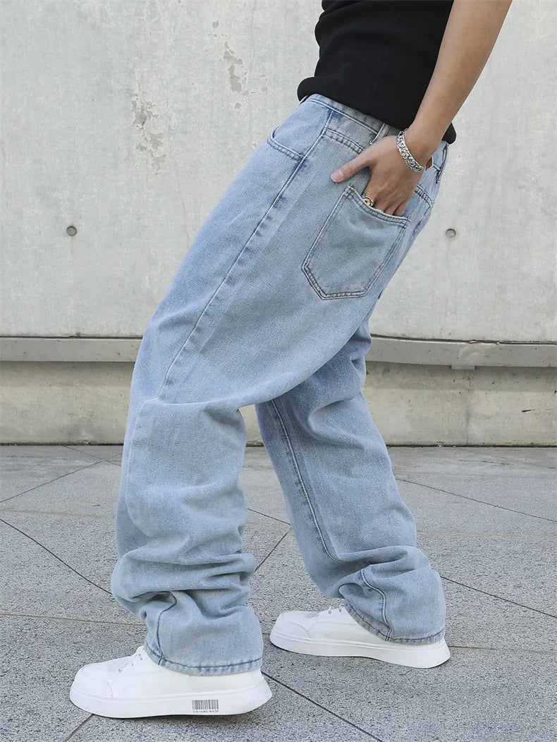 Calças Jeans Masculinas Largas de Outono e Primavera, Oversize, Straight, Soltas, Casuais, Denim, Cor Sólida, Streetwear, Moda Y2k, Calças de Pernas Largas