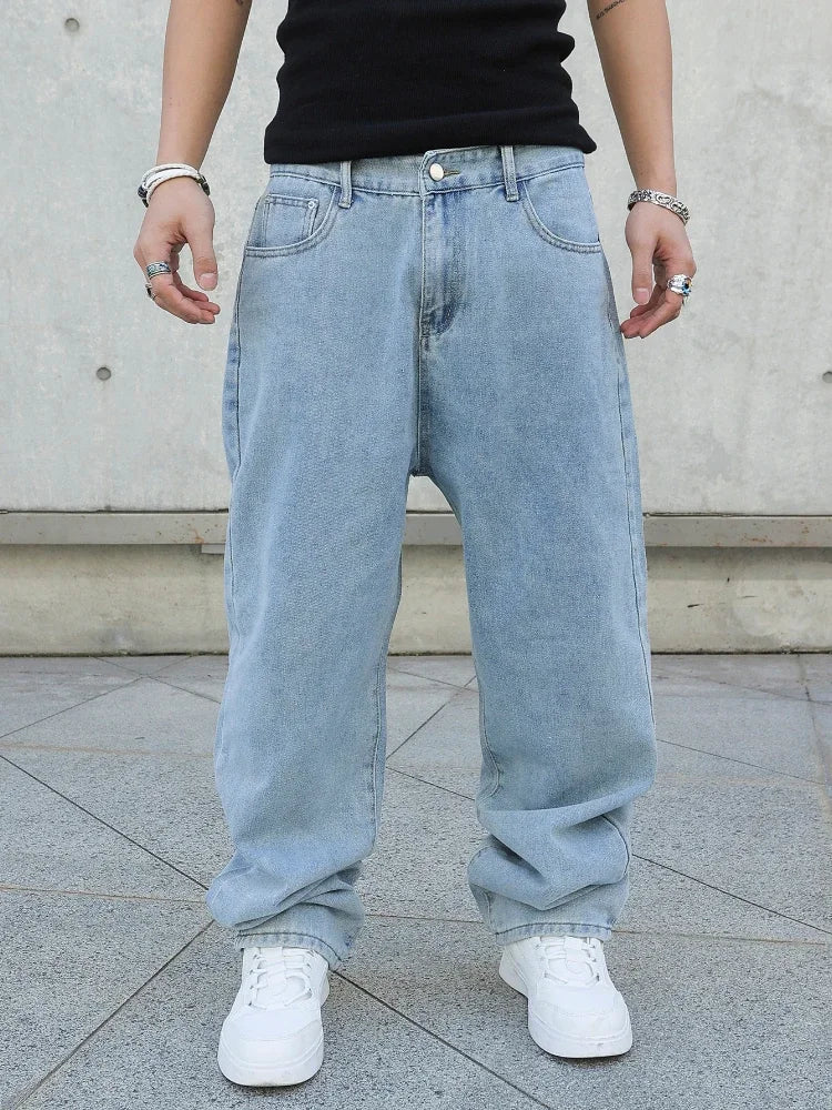 Calças Jeans Masculinas Largas de Outono e Primavera, Oversize, Straight, Soltas, Casuais, Denim, Cor Sólida, Streetwear, Moda Y2k, Calças de Pernas Largas