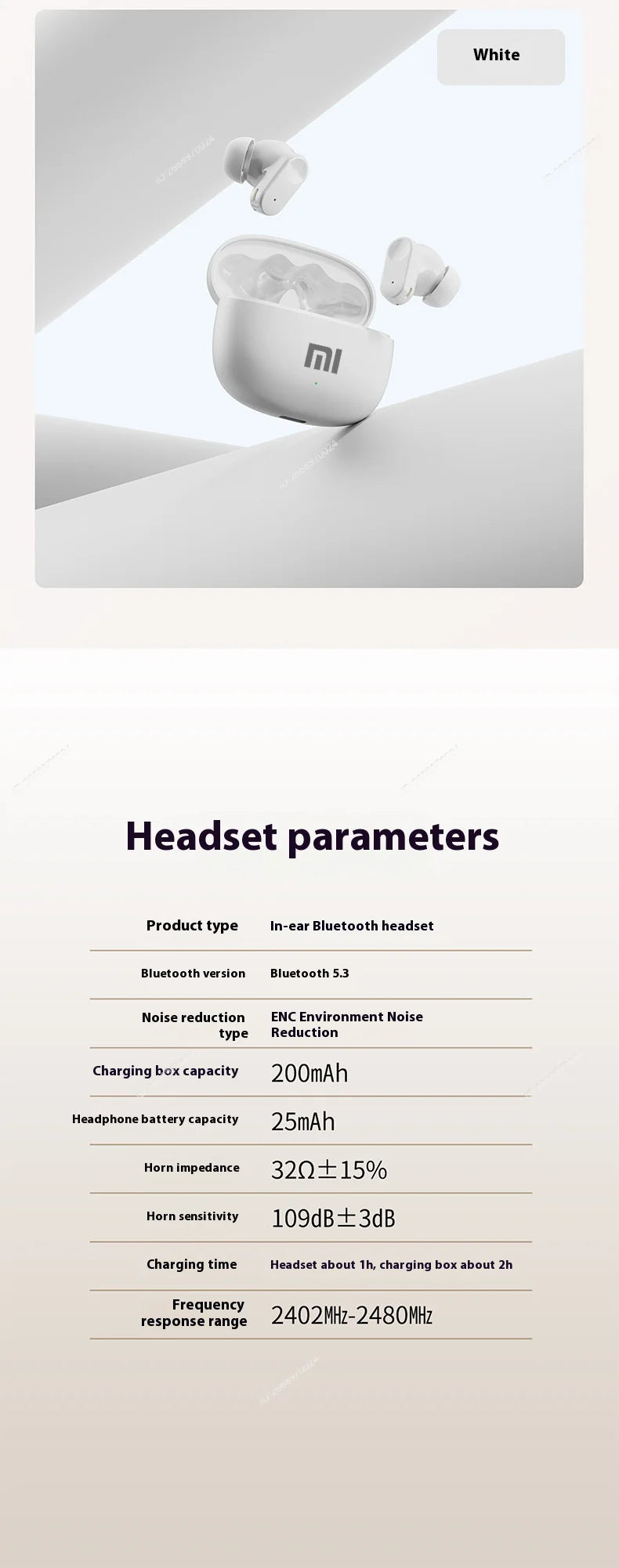 Xiaomi Wireless Bluetooth Earbuds In-Ear Noise Cancelling Secure Fit for Sports Hi-Fi Sound Long Battery Life Perfect for Life