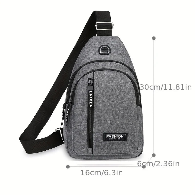 Bolsa de peito masculina com furo para fone de ouvido, grande capacidade, Oxford, esportes ao ar livre, moda, pequena mochila, bolsa de ombro masculina