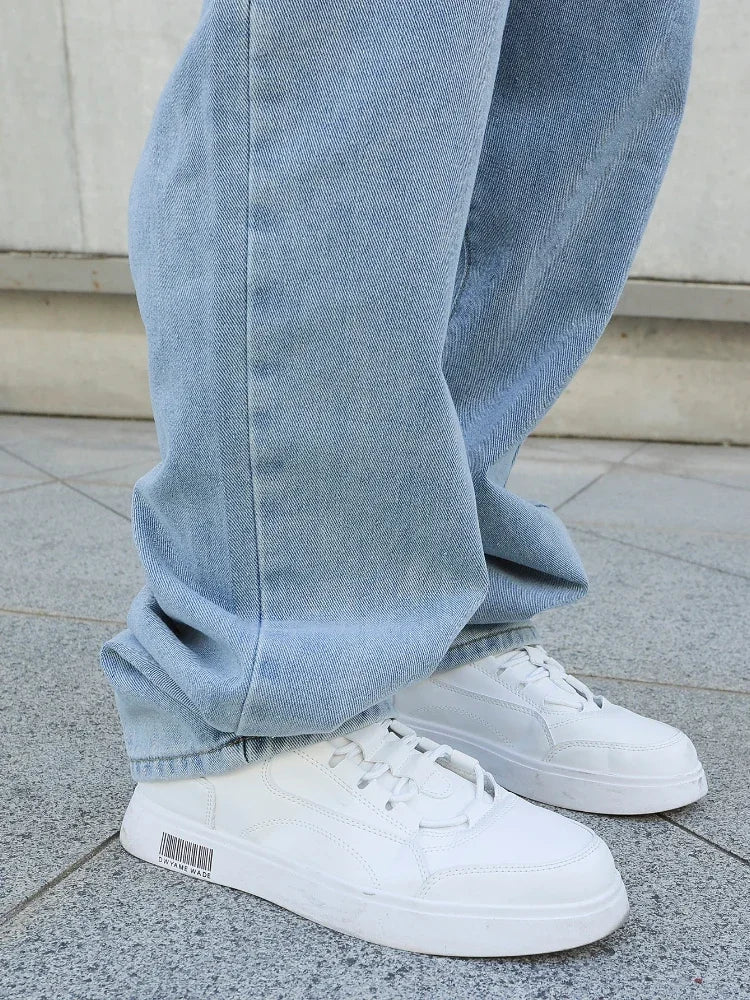 Calças Jeans Masculinas Largas de Outono e Primavera, Oversize, Straight, Soltas, Casuais, Denim, Cor Sólida, Streetwear, Moda Y2k, Calças de Pernas Largas
