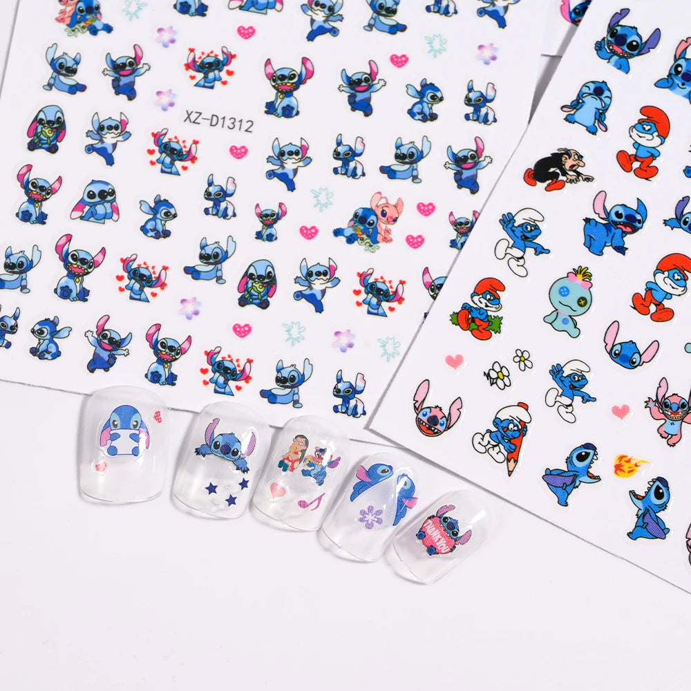 Conjunto de 12 adesivos de unha de anjo com ponto de desenho animado, múltiplas ações, decalques de arte de unha kawaii, decoração de manicure infantil