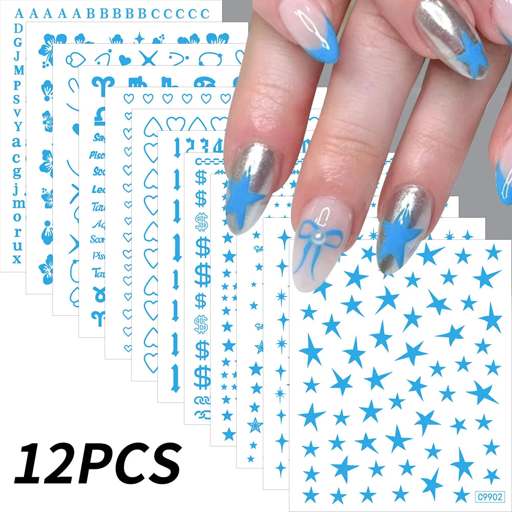Conjunto de 12 adesivos de unha de anjo com ponto de desenho animado, múltiplas ações, decalques de arte de unha kawaii, decoração de manicure infantil