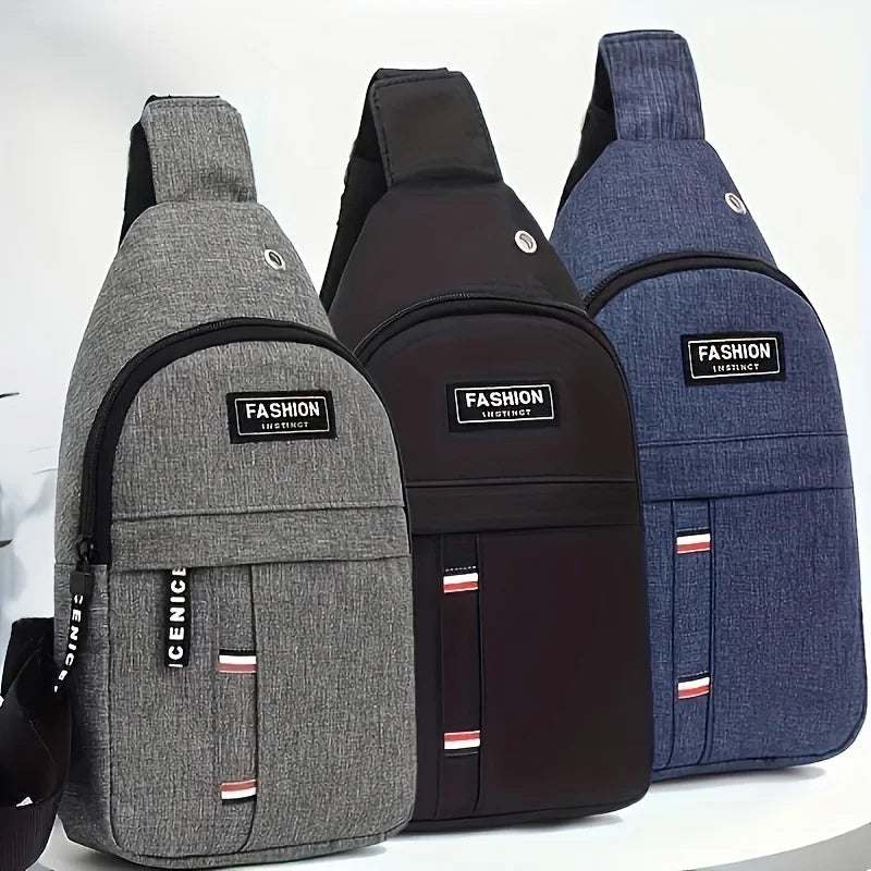 Bolsa de peito masculina com furo para fone de ouvido, grande capacidade, Oxford, esportes ao ar livre, moda, pequena mochila, bolsa de ombro masculina