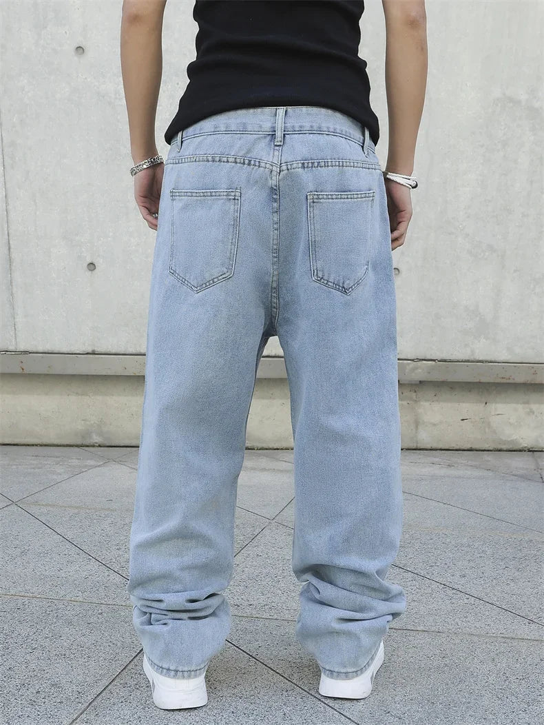 Calças Jeans Masculinas Largas de Outono e Primavera, Oversize, Straight, Soltas, Casuais, Denim, Cor Sólida, Streetwear, Moda Y2k, Calças de Pernas Largas