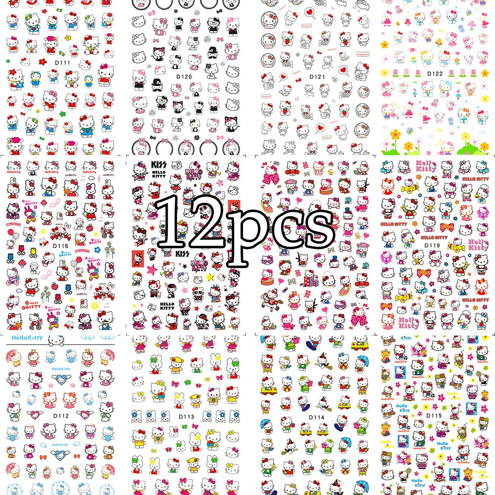 Conjunto de 12 adesivos de unha de anjo com ponto de desenho animado, múltiplas ações, decalques de arte de unha kawaii, decoração de manicure infantil