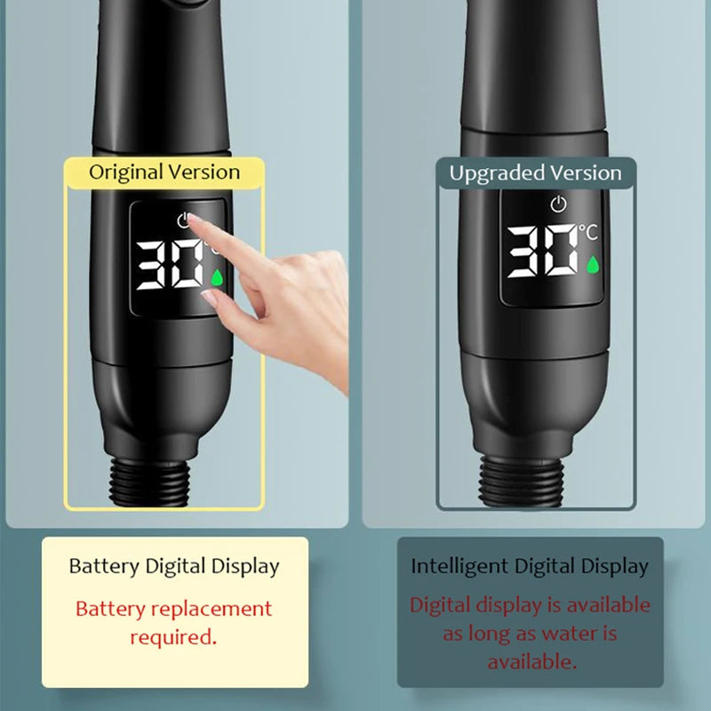 Chuveiro de alta pressão com temperatura inteligente, visor digital, graus de rotação, com ventilador pequeno, acessórios de banheiro ABS Rain