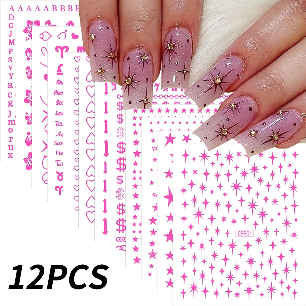 Conjunto de 12 adesivos de unha de anjo com ponto de desenho animado, múltiplas ações, decalques de arte de unha kawaii, decoração de manicure infantil