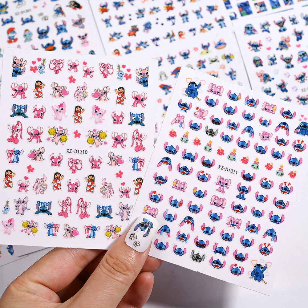 Conjunto de 12 adesivos de unha de anjo com ponto de desenho animado, múltiplas ações, decalques de arte de unha kawaii, decoração de manicure infantil