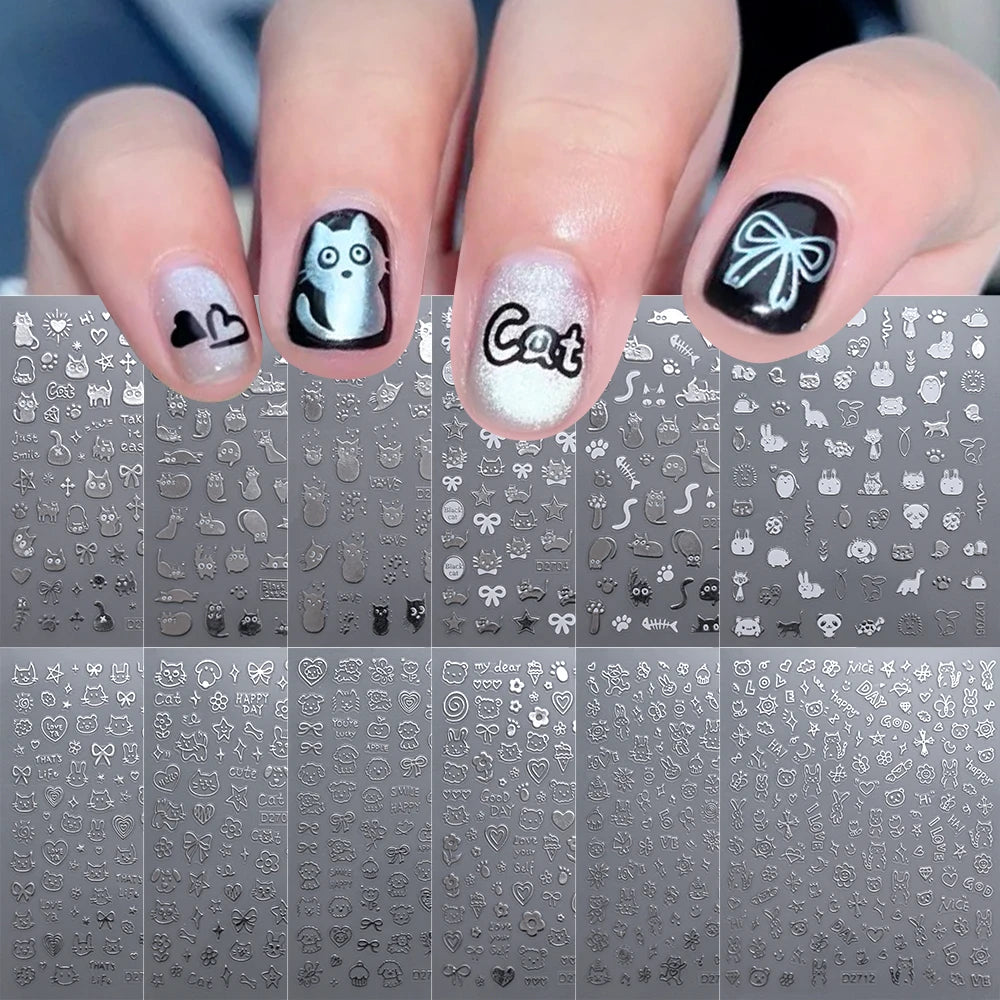 Conjunto de 12 adesivos de unha de anjo com ponto de desenho animado, múltiplas ações, decalques de arte de unha kawaii, decoração de manicure infantil