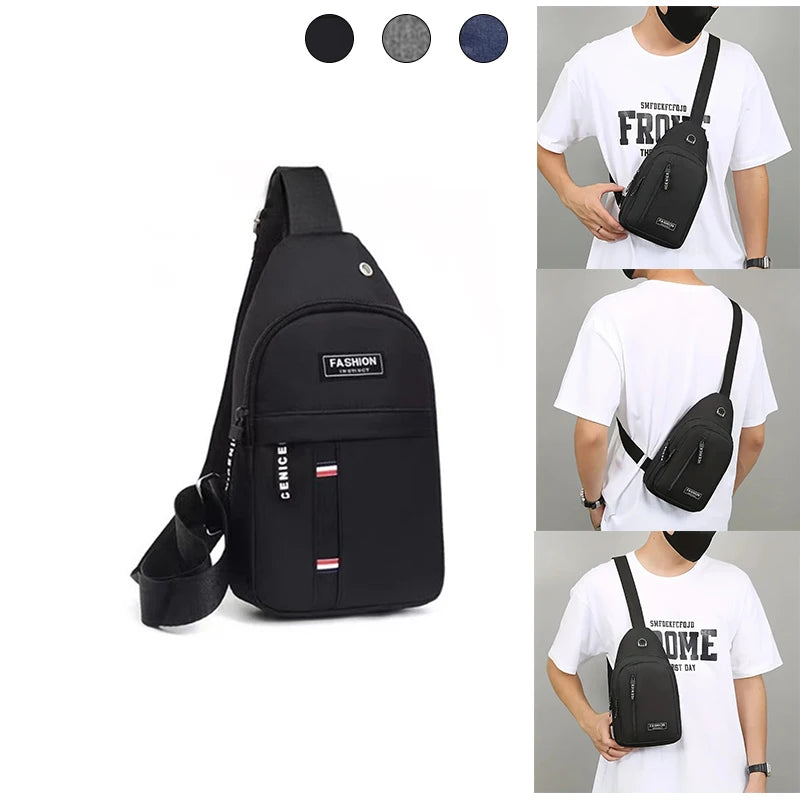 Bolsa de peito masculina com furo para fone de ouvido, grande capacidade, Oxford, esportes ao ar livre, moda, pequena mochila, bolsa de ombro masculina