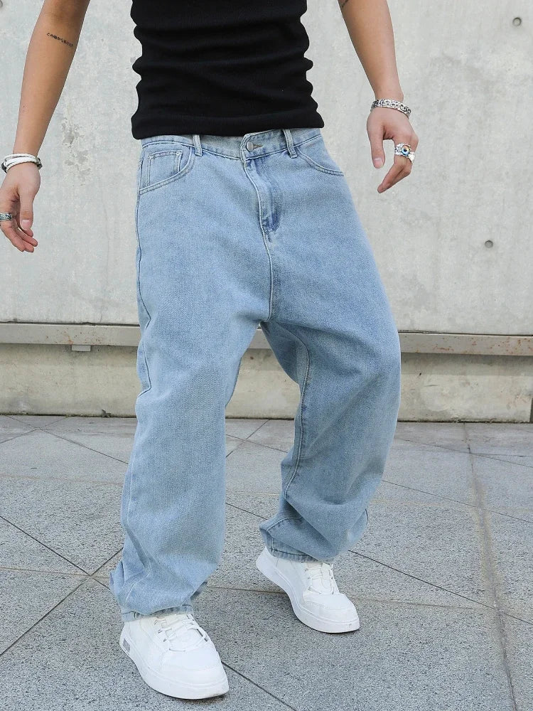 Calças Jeans Masculinas Largas de Outono e Primavera, Oversize, Straight, Soltas, Casuais, Denim, Cor Sólida, Streetwear, Moda Y2k, Calças de Pernas Largas
