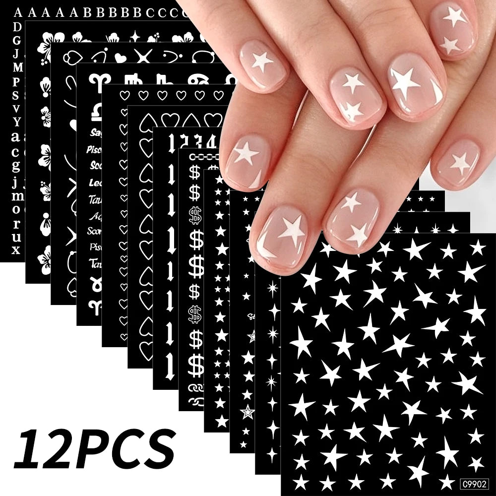 Conjunto de 12 adesivos de unha de anjo com ponto de desenho animado, múltiplas ações, decalques de arte de unha kawaii, decoração de manicure infantil