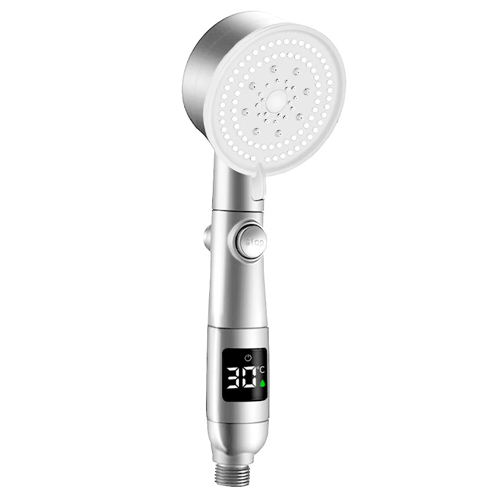 Chuveiro de alta pressão com temperatura inteligente, visor digital, graus de rotação, com ventilador pequeno, acessórios de banheiro ABS Rain
