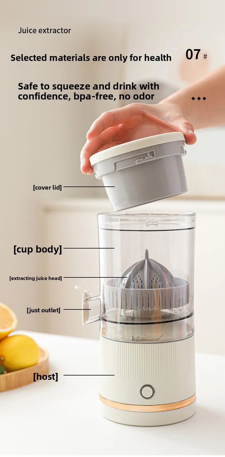 Um liquidificador mini portátil, recarregável via USB, automático e multifuncional que pode facilmente alcançar a separação de resíduos.