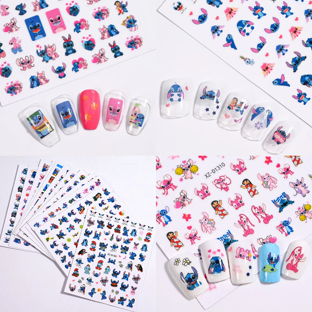 Conjunto de 12 adesivos de unha de anjo com ponto de desenho animado, múltiplas ações, decalques de arte de unha kawaii, decoração de manicure infantil