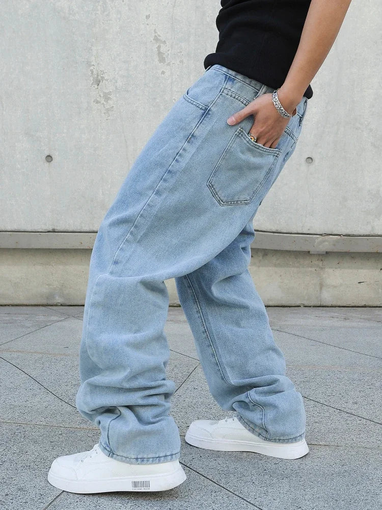 Calças Jeans Masculinas Largas de Outono e Primavera, Oversize, Straight, Soltas, Casuais, Denim, Cor Sólida, Streetwear, Moda Y2k, Calças de Pernas Largas