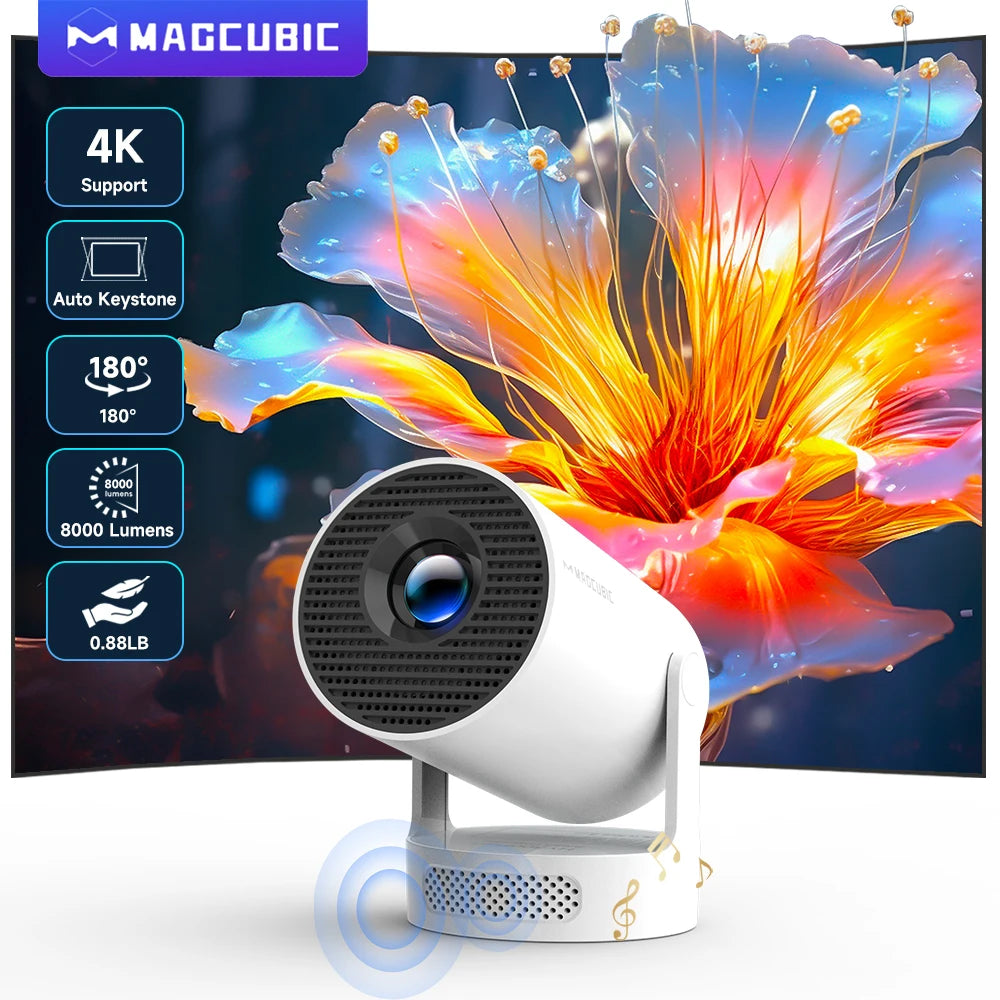Projetor Magcubic Android 11 4K 1280*720P HY300 Pro + Dual Wifi 290ANSI Projetor Portátil de Cinema ao Ar Livre Flexível a 180° BT5.0