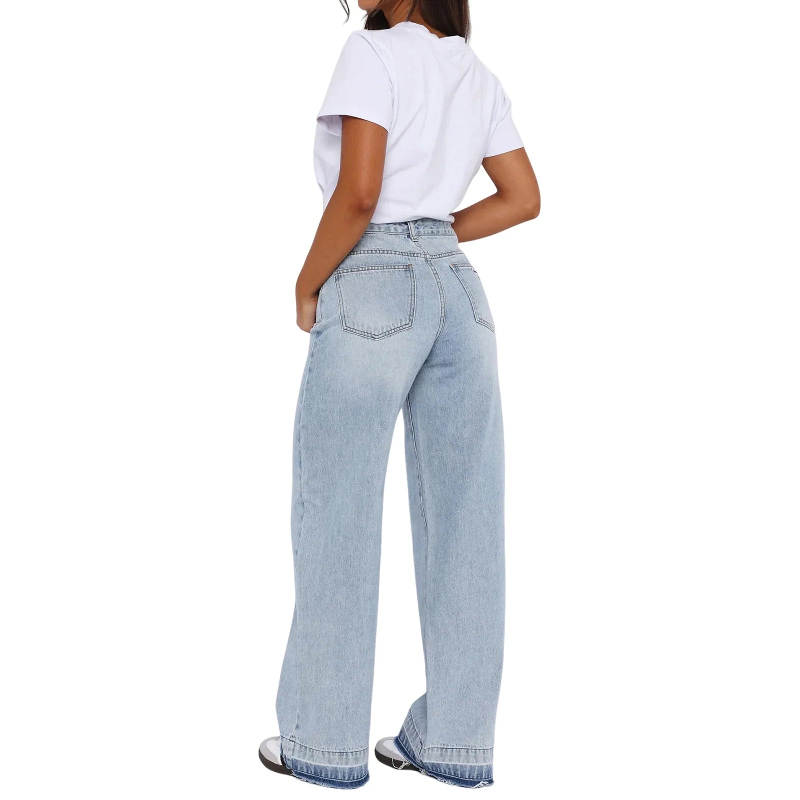 Calça Jeans Feminina Mom Longa Mid Waist Reta Trousers Y2k Streetwear Elegante Splice Club Simples Primavera 2025 Azul