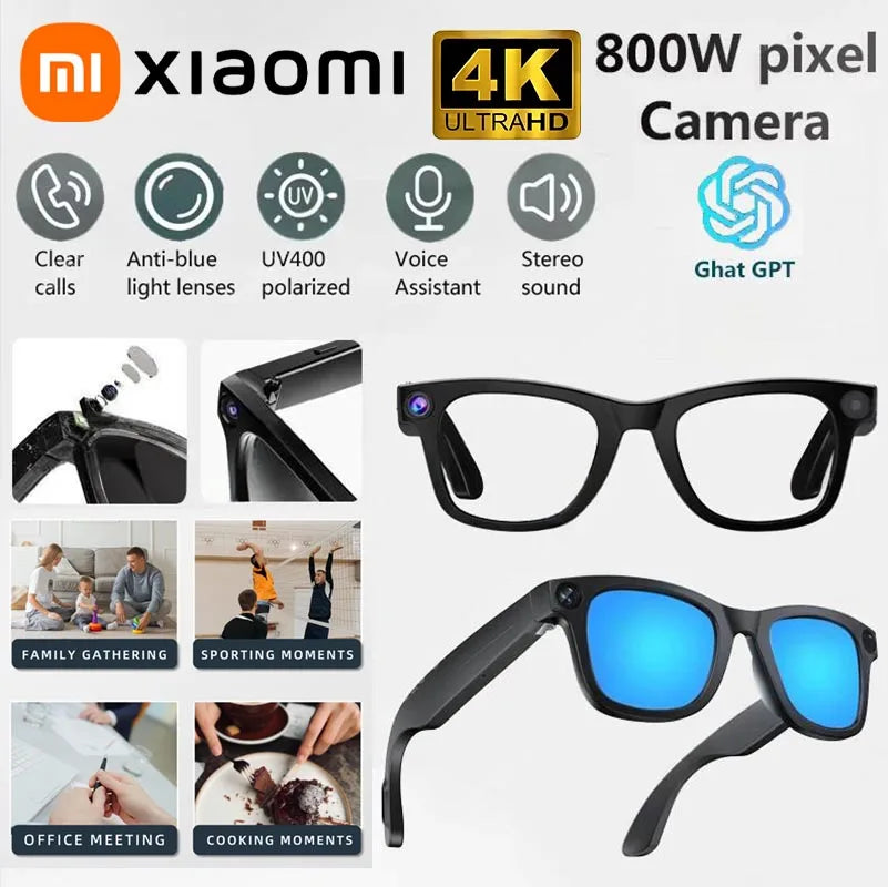 Xiaomi 4K Smart AI Glasses 800W pixel AI Shooting Camera HD Photo Video Voice Call Translation Waterproof Bluetooth AI Glasses