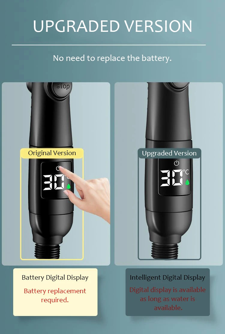 Chuveiro de alta pressão com temperatura inteligente, visor digital, graus de rotação, com ventilador pequeno, acessórios de banheiro ABS Rain