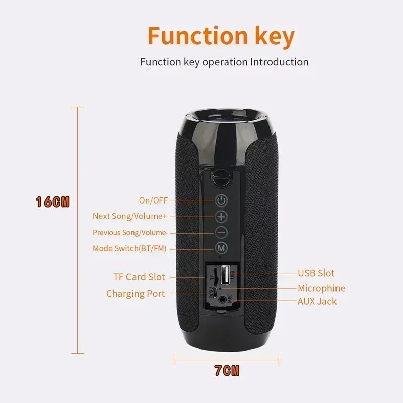 Caixa de Som Portátil Sem Fio Bluetooth Subwoofer Outdoor à Prova d'Água Alto-falante Estéreo Surround Suporte para Rádio FM e TF