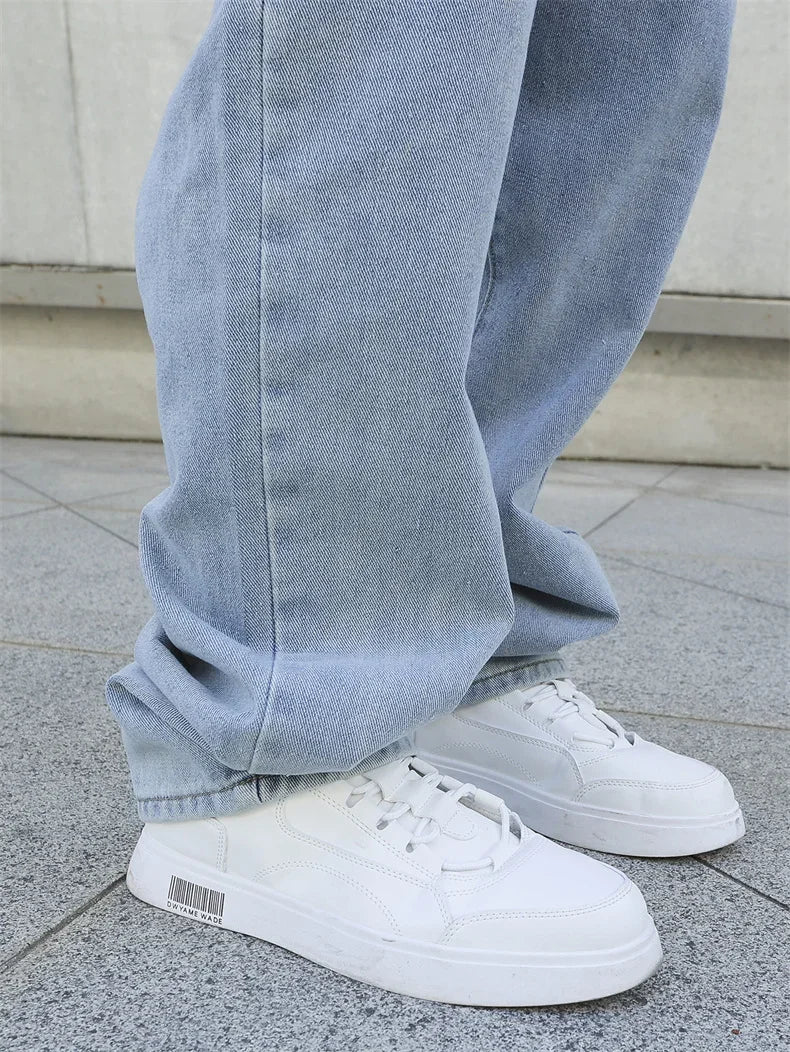 Calças Jeans Masculinas Largas de Outono e Primavera, Oversize, Straight, Soltas, Casuais, Denim, Cor Sólida, Streetwear, Moda Y2k, Calças de Pernas Largas