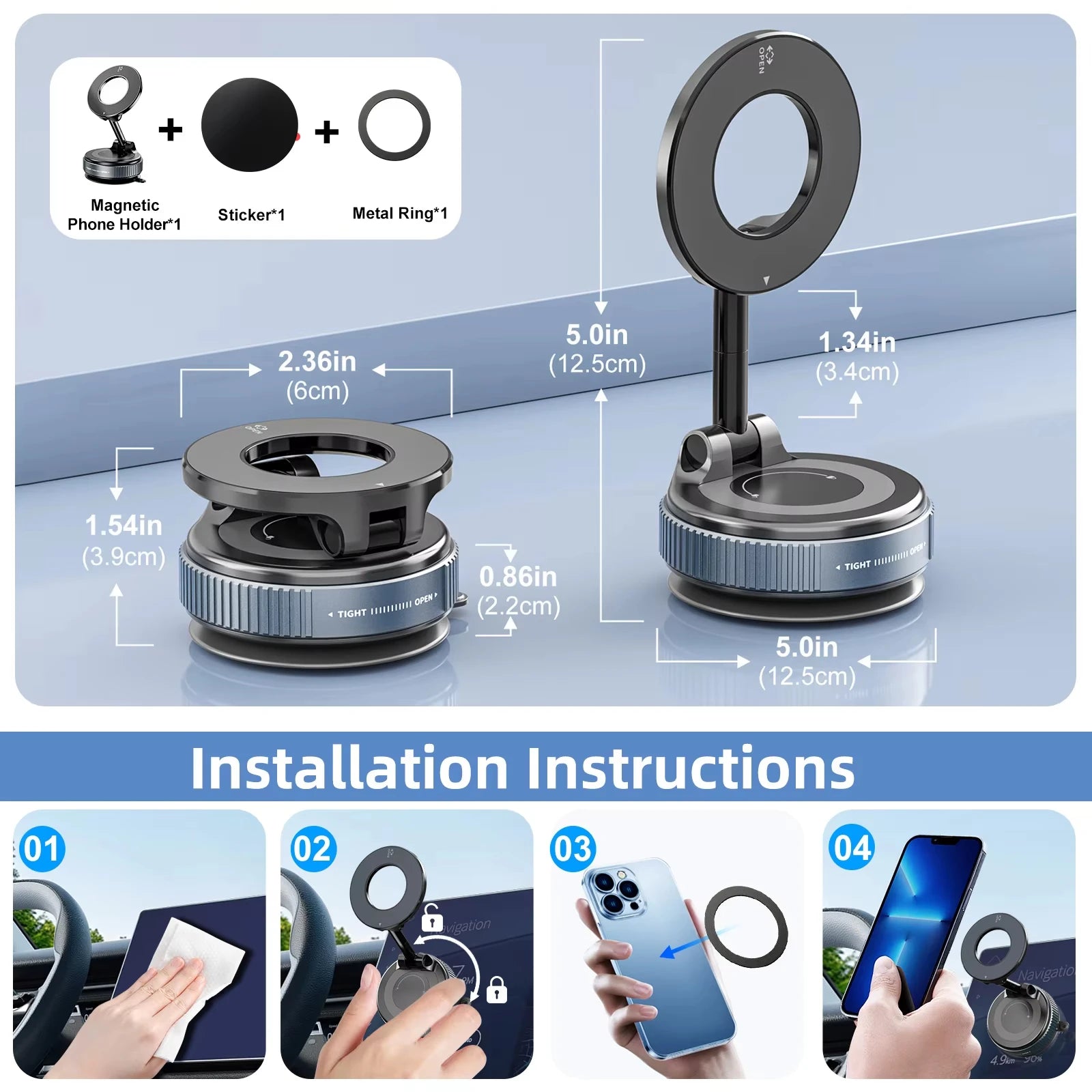 Suporte magnético para telefone de carro, ventosa mecânica a vácuo, rotação de 360°, suporte de adsorção magnética, navegação, suporte universal