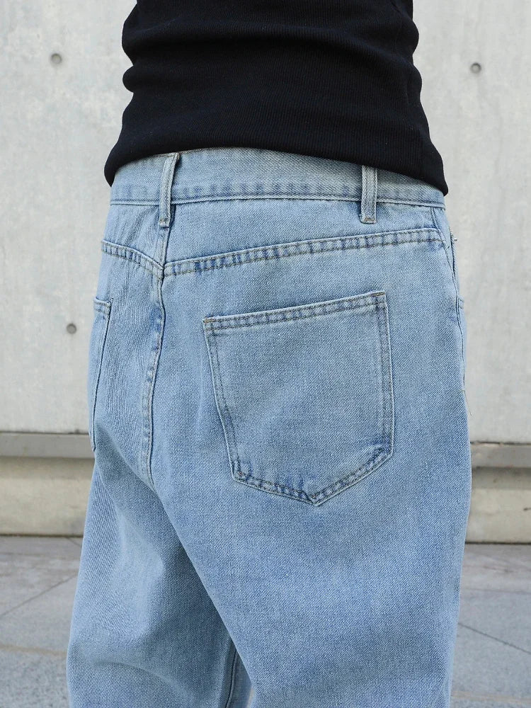 Calças Jeans Masculinas Largas de Outono e Primavera, Oversize, Straight, Soltas, Casuais, Denim, Cor Sólida, Streetwear, Moda Y2k, Calças de Pernas Largas