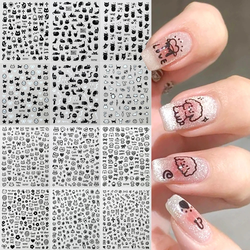 Conjunto de 12 adesivos de unha de anjo com ponto de desenho animado, múltiplas ações, decalques de arte de unha kawaii, decoração de manicure infantil