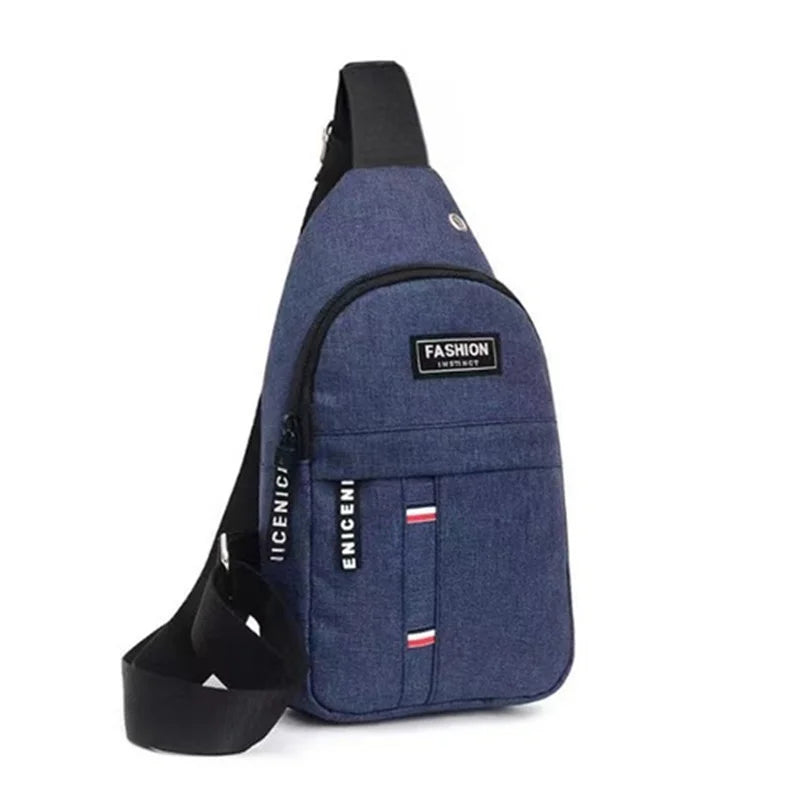 Bolsa de peito masculina com furo para fone de ouvido, grande capacidade, Oxford, esportes ao ar livre, moda, pequena mochila, bolsa de ombro masculina
