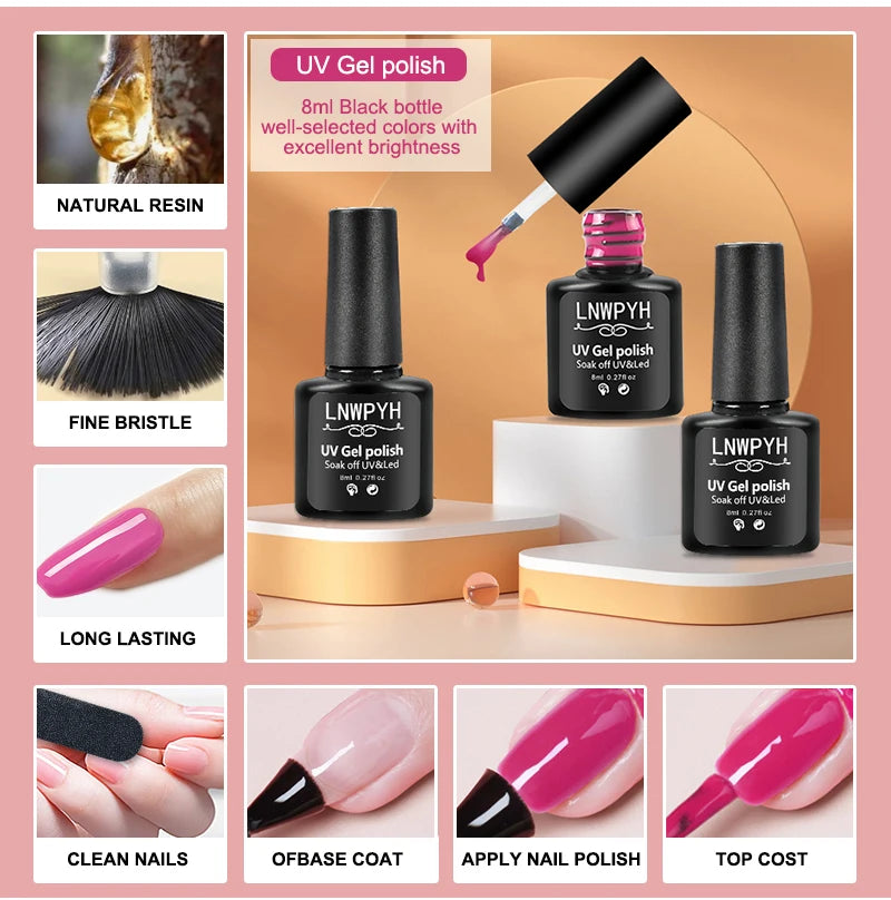 Kit de esmalte em gel com lâmpada UV para unhas, máquina elétrica de furadeira para unhas, kit de base e acabamento para unhas em gel Soak Off