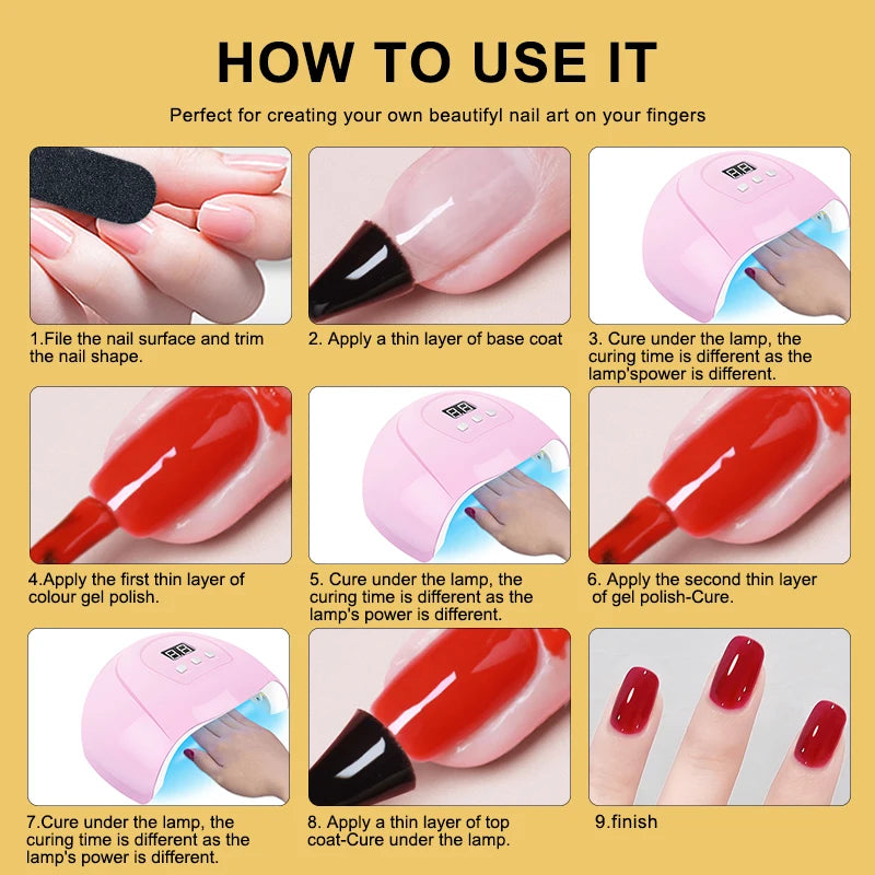 Kit de esmalte em gel com lâmpada UV para unhas, máquina elétrica de furadeira para unhas, kit de base e acabamento para unhas em gel Soak Off