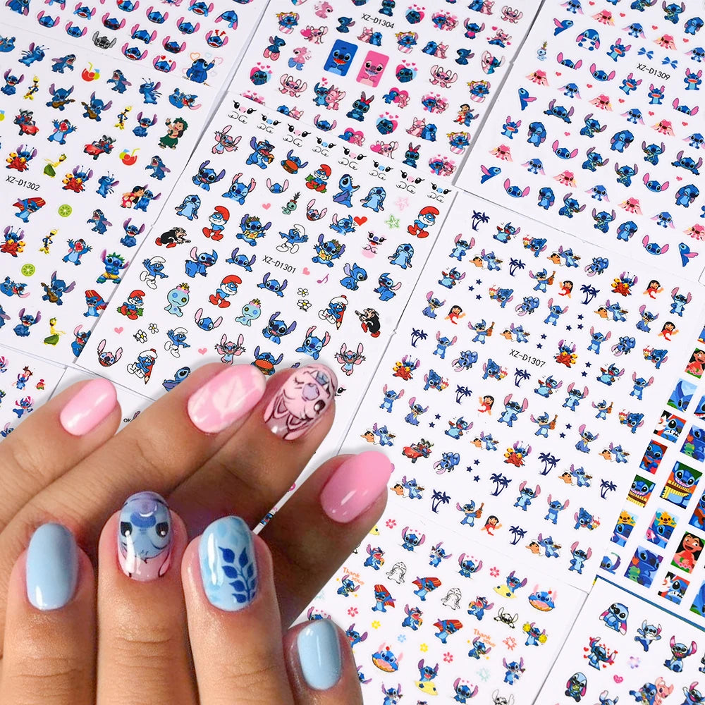 Conjunto de 12 adesivos de unha de anjo com ponto de desenho animado, múltiplas ações, decalques de arte de unha kawaii, decoração de manicure infantil