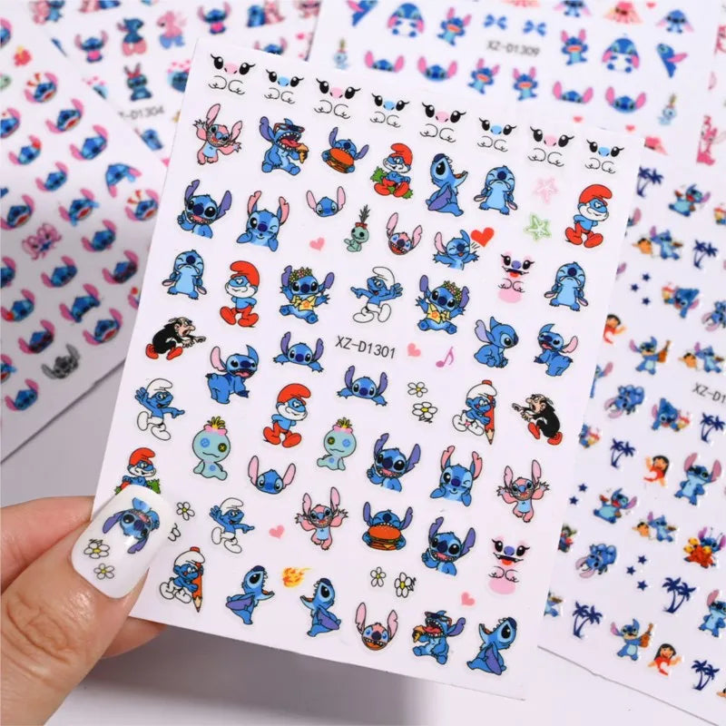 Conjunto de 12 adesivos de unha de anjo com ponto de desenho animado, múltiplas ações, decalques de arte de unha kawaii, decoração de manicure infantil